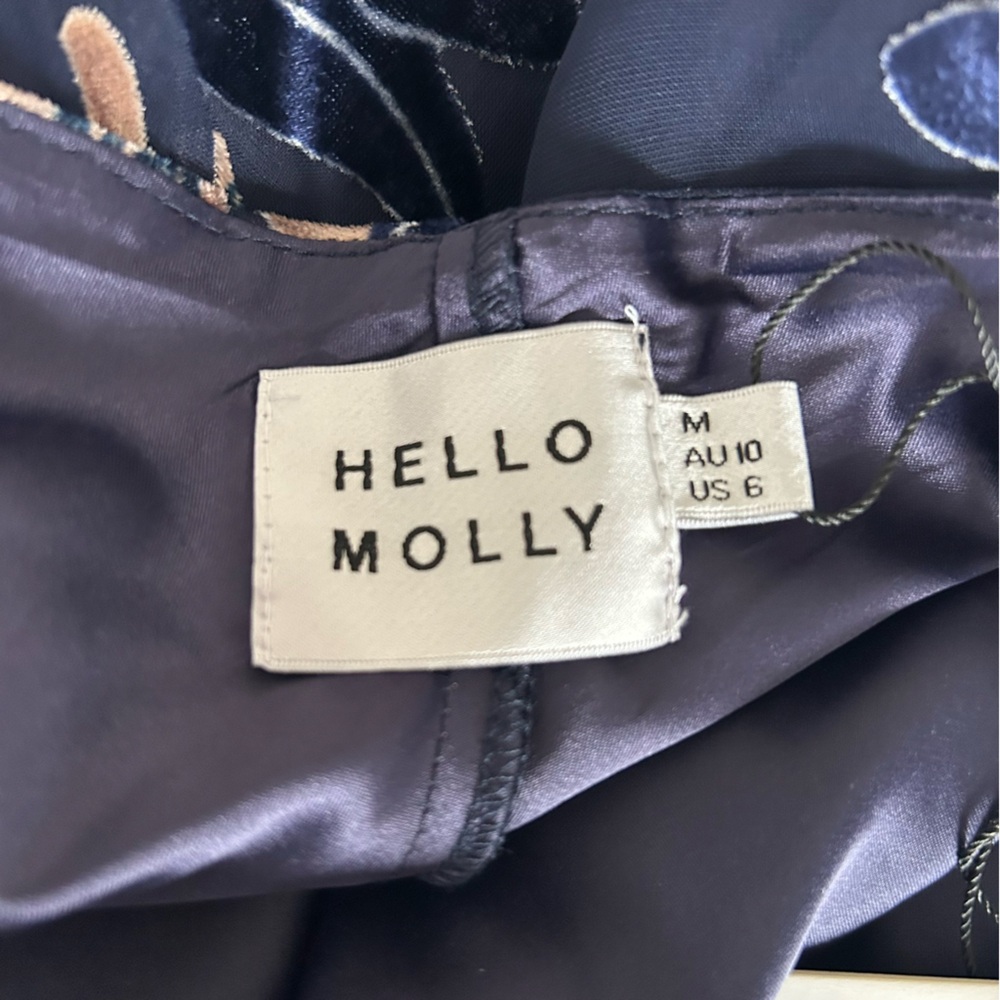 Hello Molly Ninety Kisses Blue Mocha Print Velvet Burnout Slip Mini Dress Size M - Picture 14 of 16